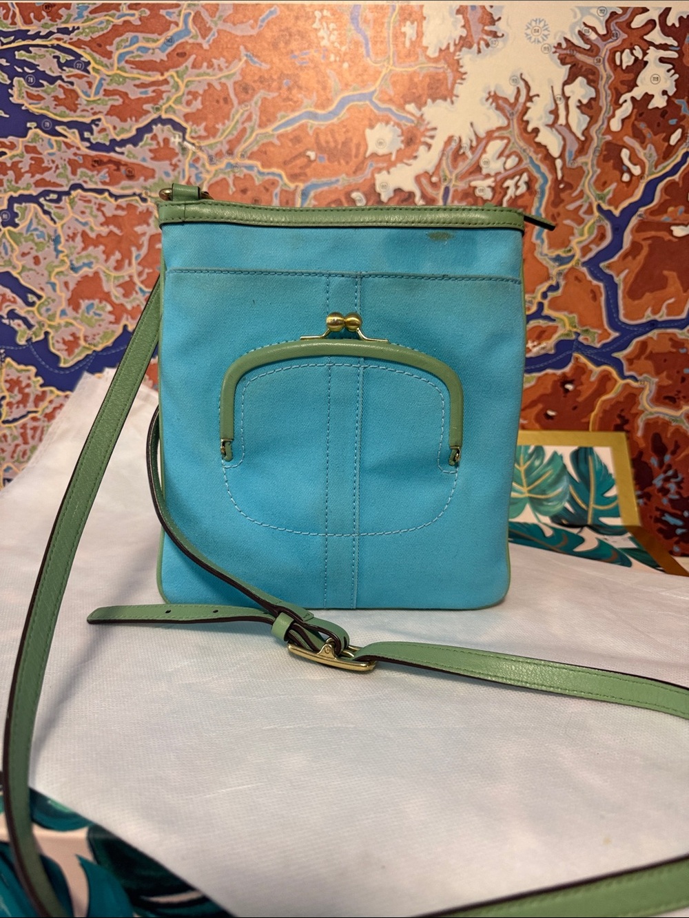 Coach Aqua and Yellow Illustrated Crossbody with Green Trim - Picture 7 of 9